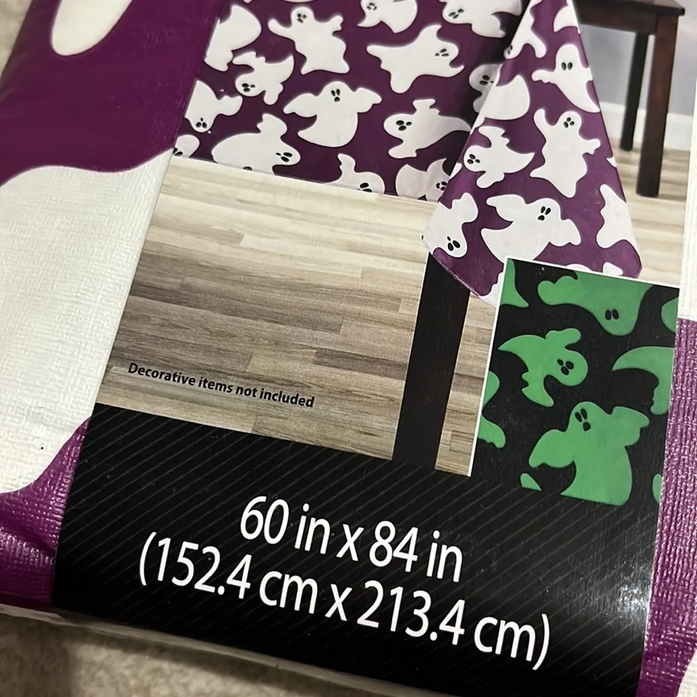 Purple with white ghost glow in the dark table cloth